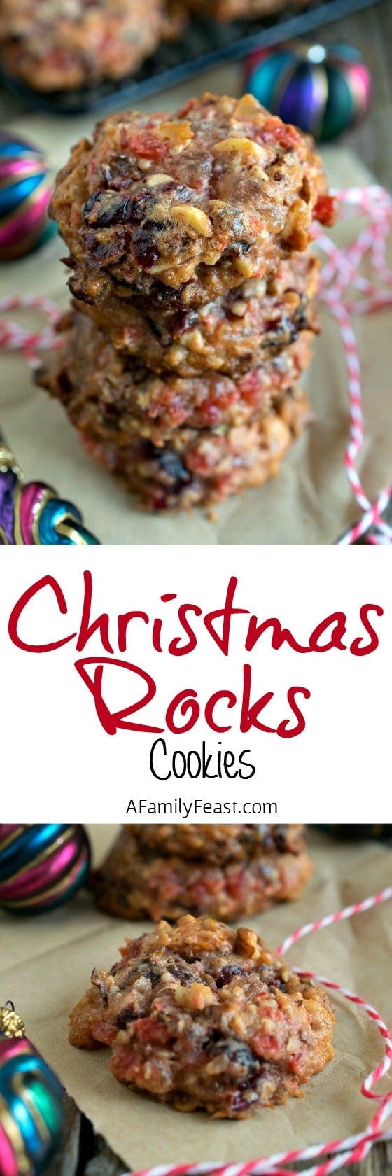 Christmas Rocks cookies - A vintage cookie recipe filled with nuts and dried and candied fruit. Soft, sweet and delicious!