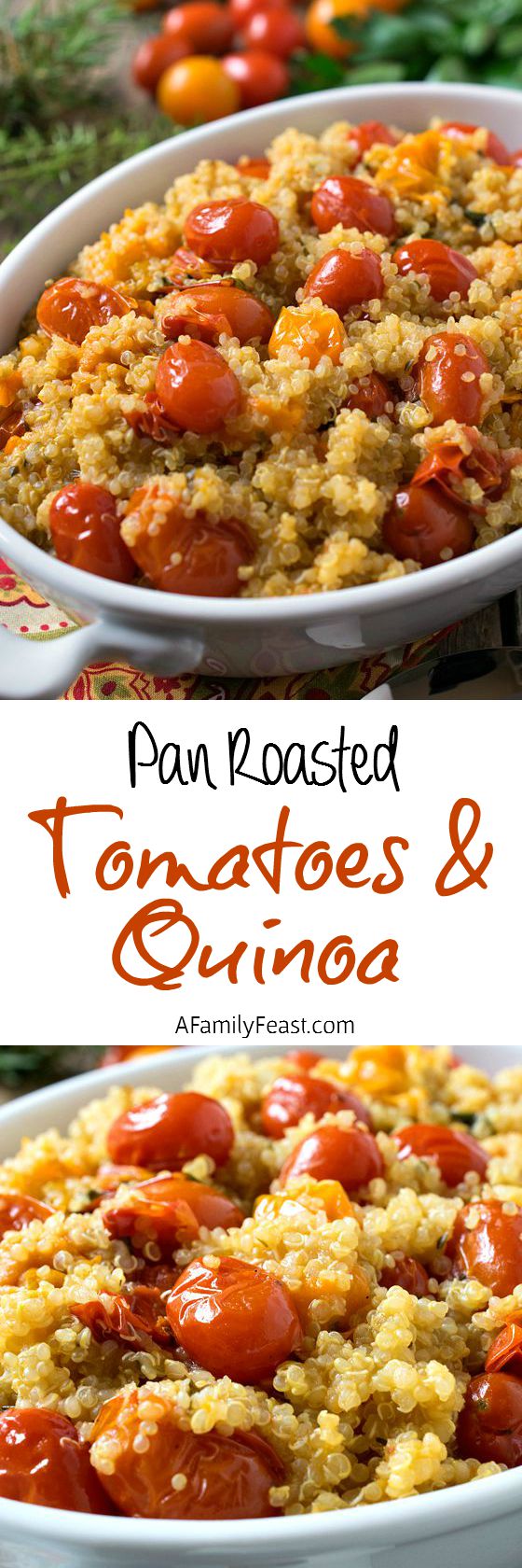 Pan Roasted Tomatoes with Quinoa - An easy and super flavorful way to prepare quinoa. Delicious as a side dish or as a light, meatless meal.