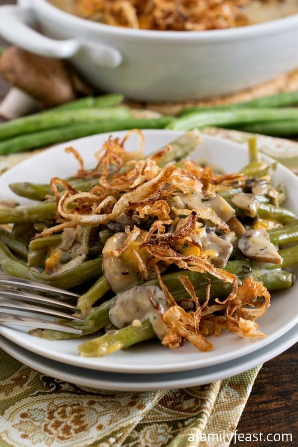 Our Green Bean Casserole is made entirely from scratch! No need to buy canned soup or onions ever again! 