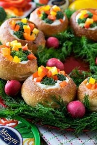 Veggie Dip Bread Bowl Wreath - A Family Feast