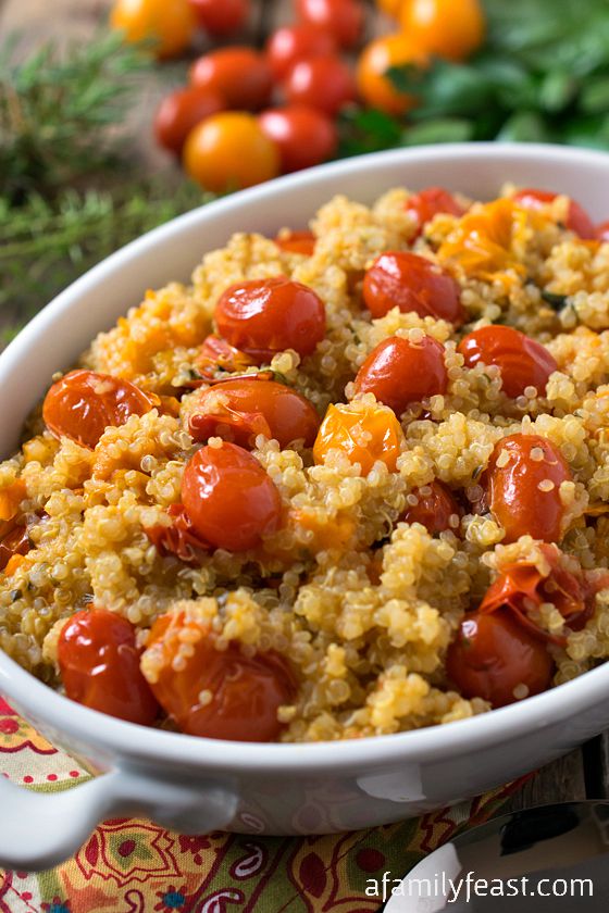 Pan Roasted Tomatoes with Quinoa - An easy and super flavorful way to prepare quinoa. Delicious as a side dish or as a light, meatless meal.