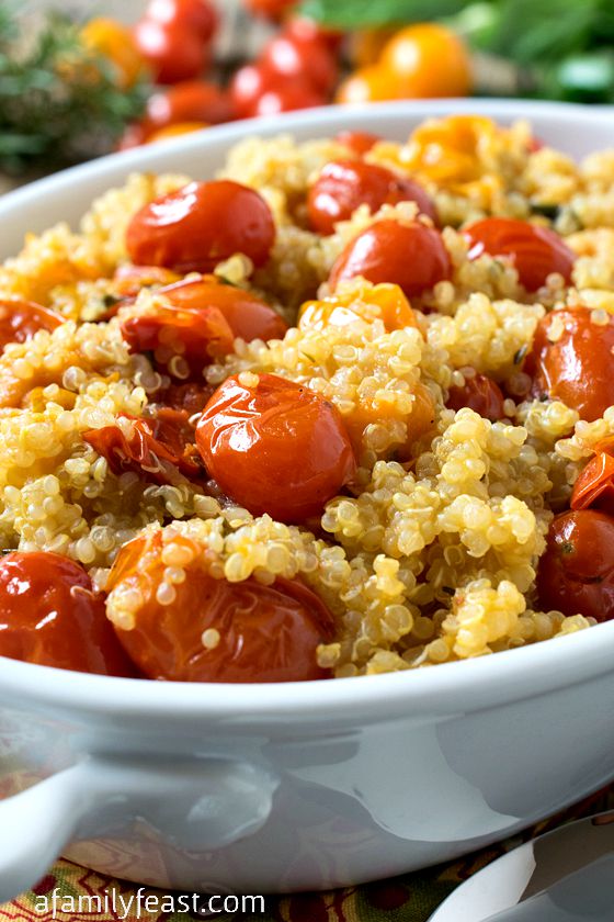 Pan Roasted Tomatoes with Quinoa - An easy and super flavorful way to prepare quinoa. Delicious as a side dish or as a light, meatless meal.