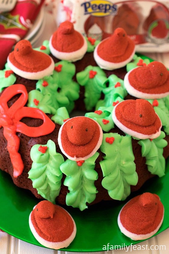 This delicious Red Velvet PEEPS® Holiday Wreath Cake is festive and delicious! Part of the 24 Days of #PEEPSONALITY !