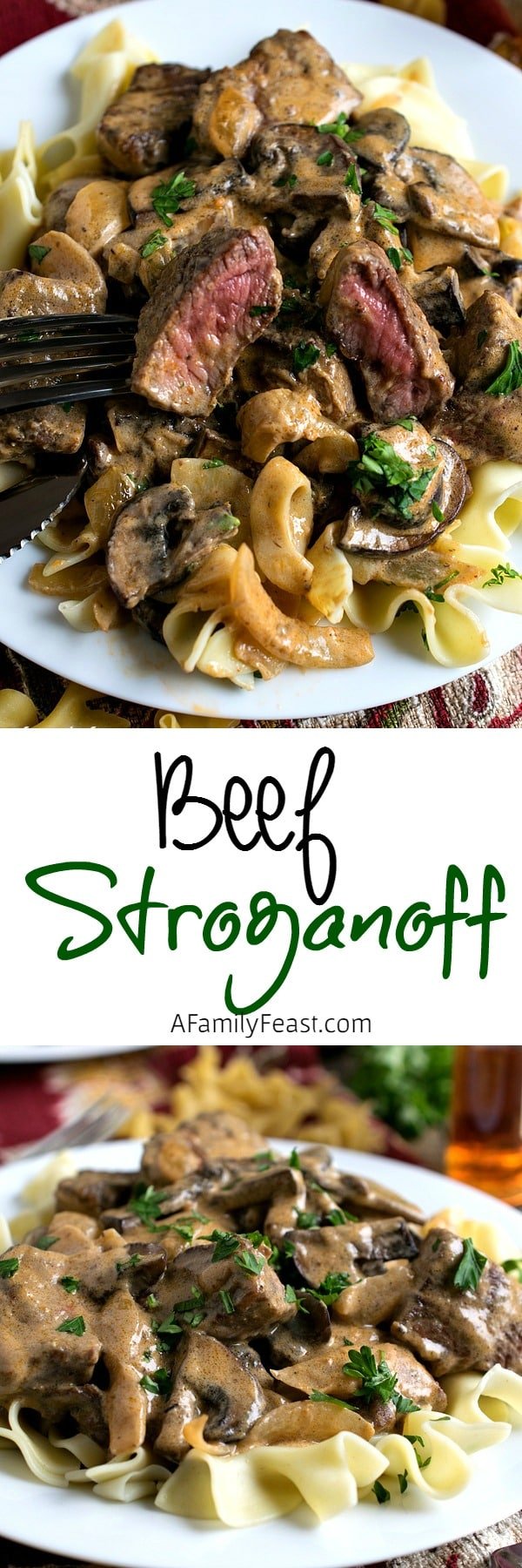 Beef Stroganoff prepared the way it should be! Tender chunks of beef and sliced mushrooms in a fantastic, flavorful sauce.