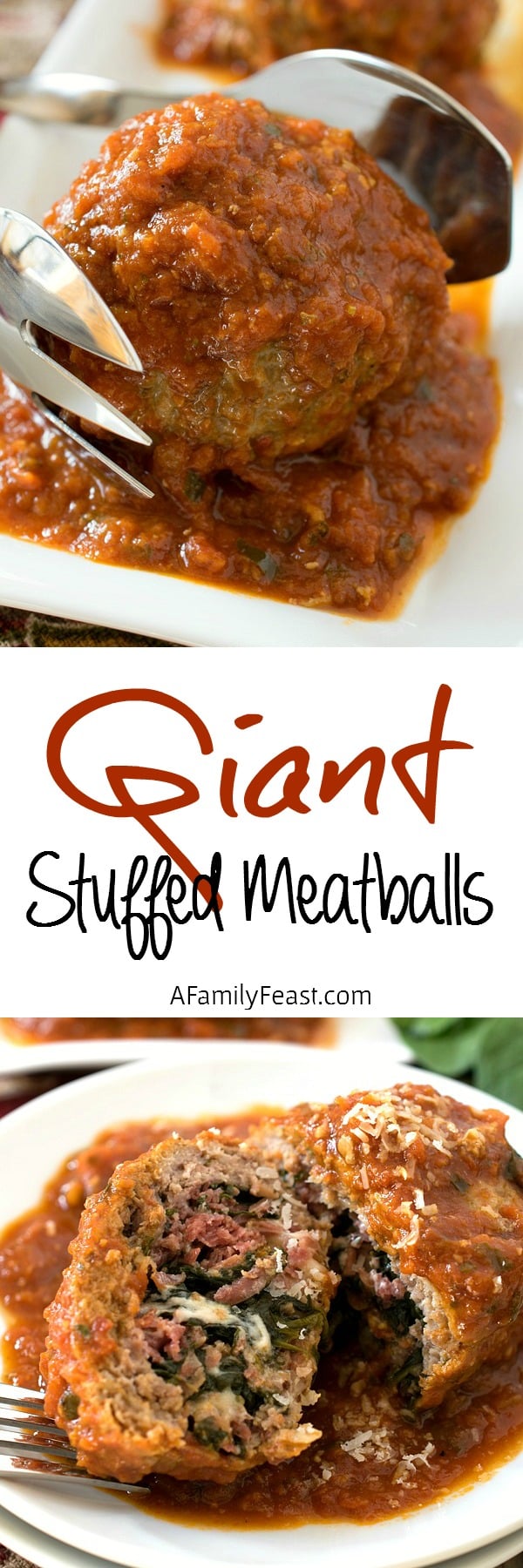 These fantastic Italian-style giant Stuffed Meatballs are delicious served as an appetizer or alongside your favorite pasta dish!