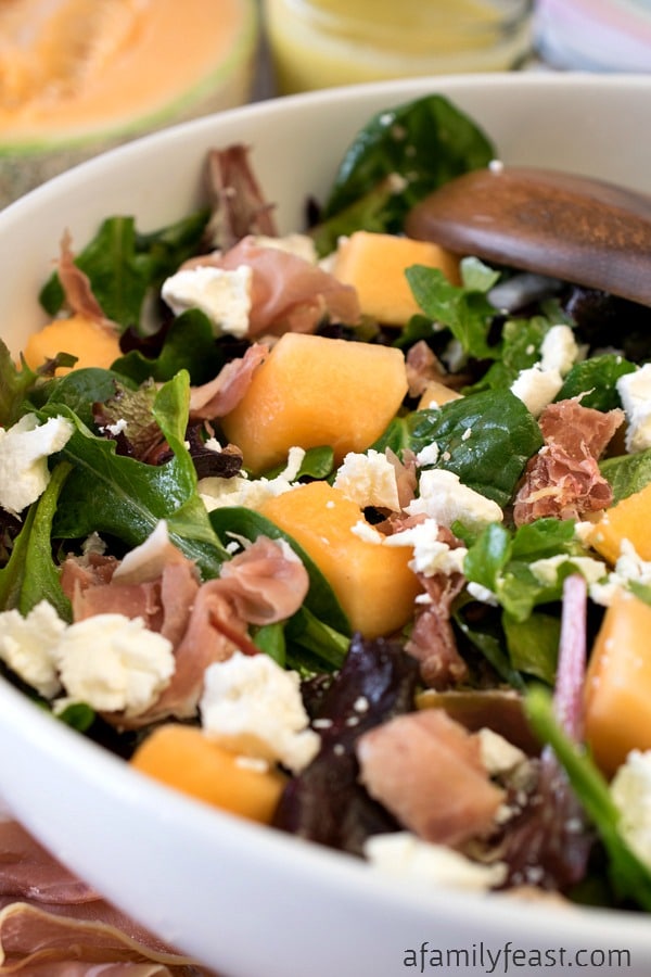 Mixed Greens with Prosciutto and Cantaloupe - A light salad with fantastic flavors! 