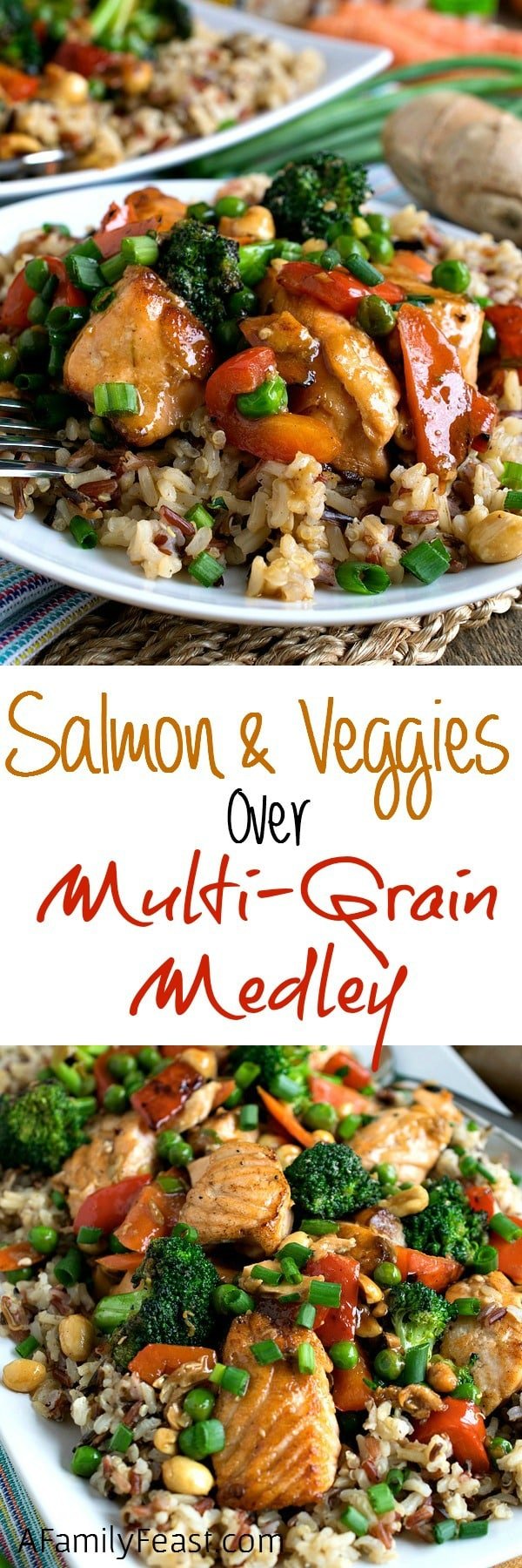 Stir Fry Salmon and Vegetables with Multi-Grain Medley - Quick, easy and delicious! (Healthy too!)
