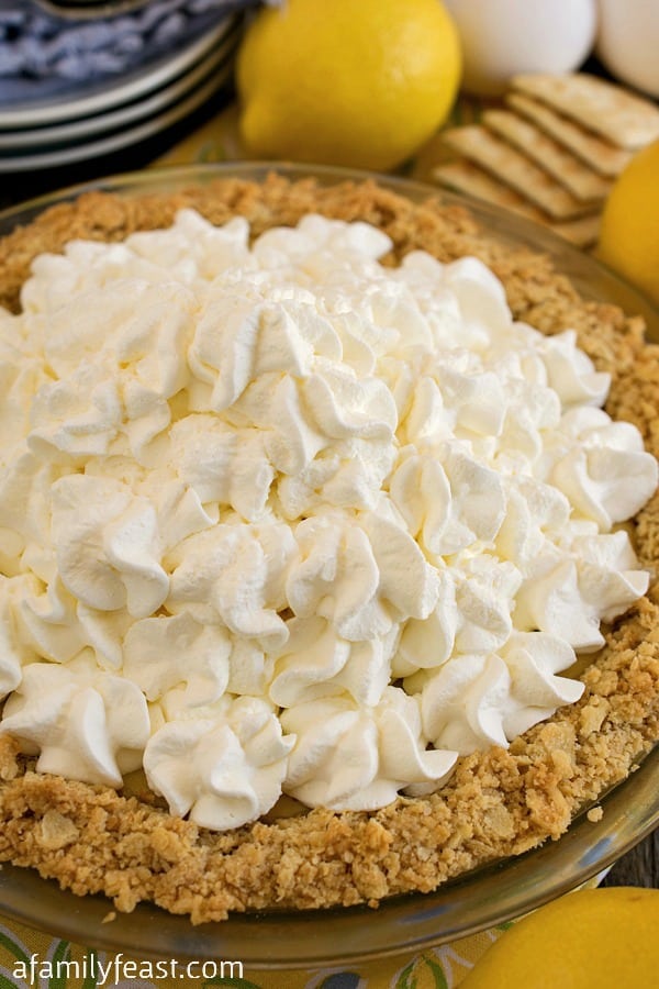 Atlantic Beach Pie - A uniquely delicious lemony custard pie, topped with whipped cream in a saltine cracker crust. A perfect salty-sweet dessert!