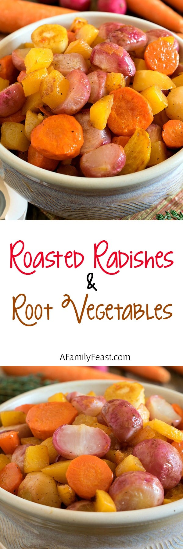 Roasted Radishes and Root Vegetables - A simple side dish with great flavor and color! (Who knew roasted radishes were so delicious!)