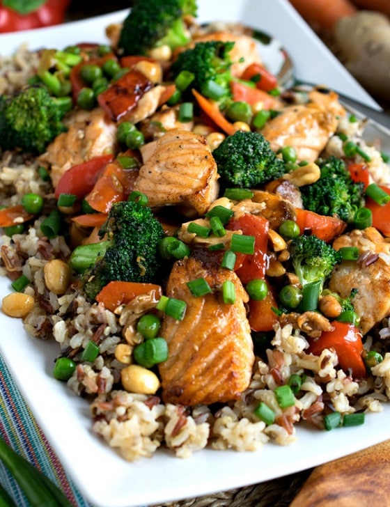 Stir Fry Salmon and Vegetables with Multi-Grain Medley - A Family Feast