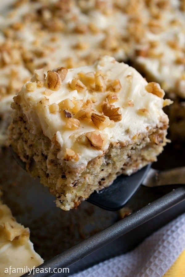 Chop Suey Cake - An easy, vintage recipe made with crushed pineapple and walnuts, topped with cream cheese icing.