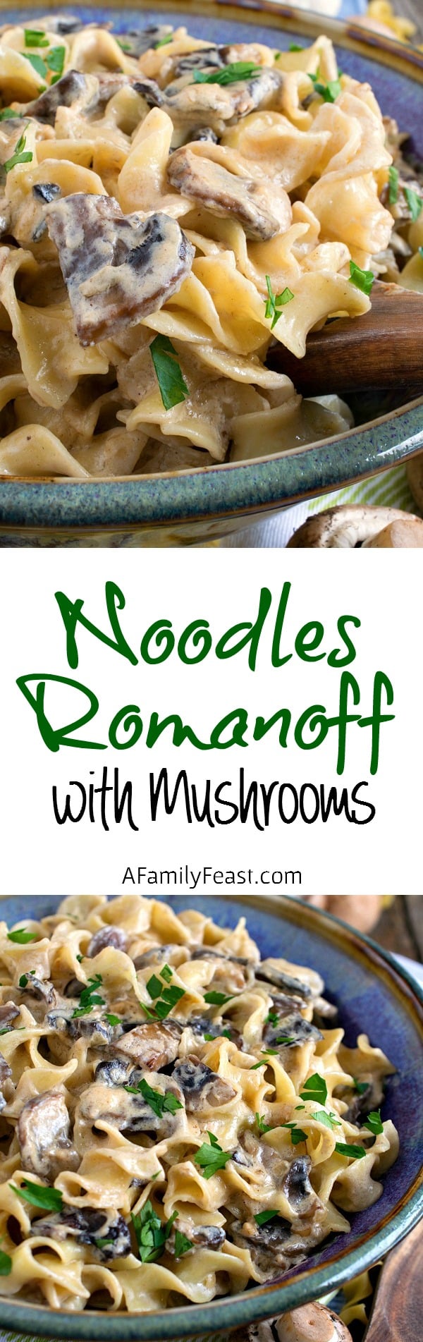 Noodles Romanoff with Mushrooms - A modern update on the classic Noodles Romanoff dish. Delicious and creamy!