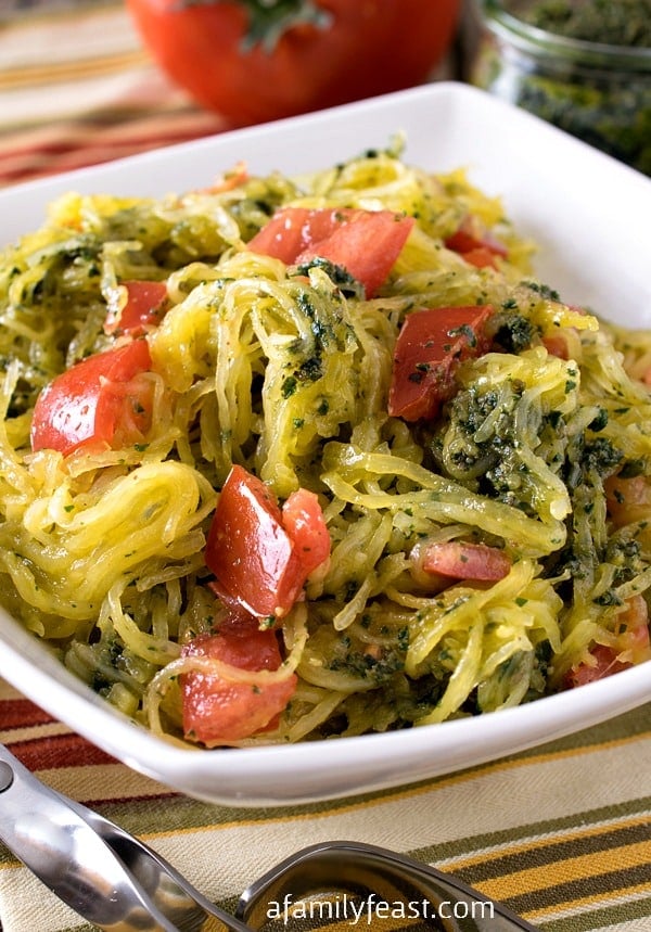 Whole30 Spaghetti Squash with Pesto - A Family Feast