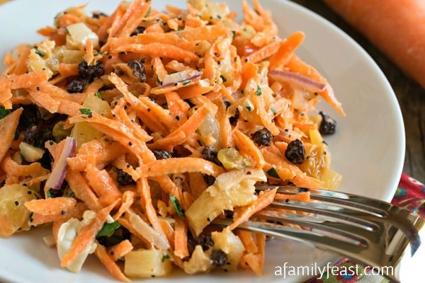 This easy Carrot Salad is made with fresh in-season carrots and it's a little bit sweet and a little bit savory. 