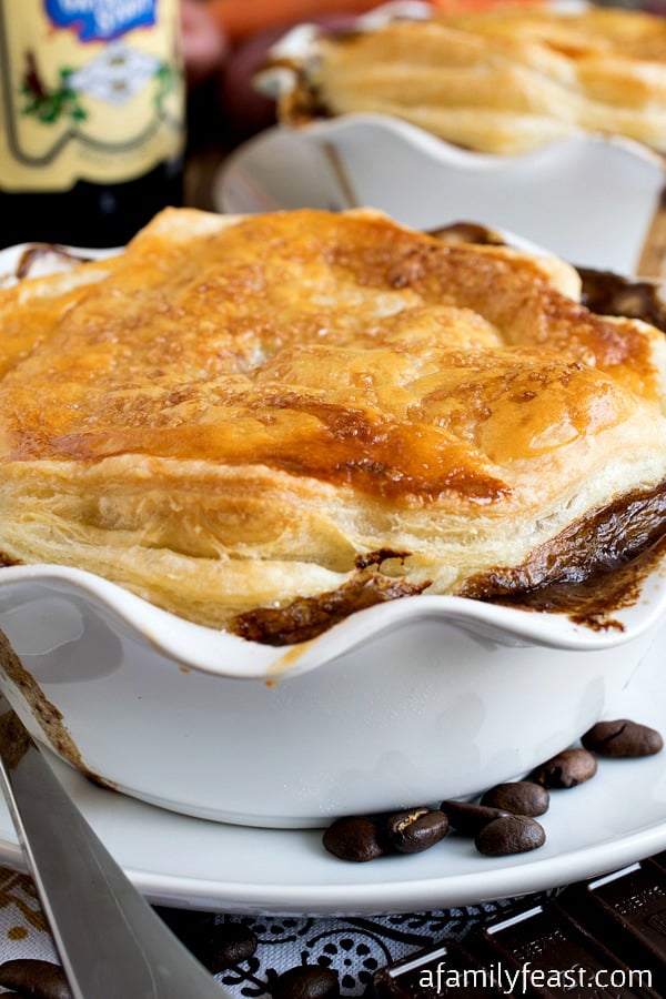 Oatmeal Stout Beef Pot Pie - A hearty and rich beef pot pie with a puff pastry top. Pure comfort food!