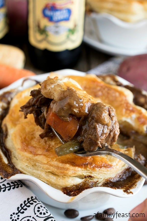 Oatmeal Stout Beef Pot Pie - A hearty and rich beef pot pie with a puff pastry top. Pure comfort food!