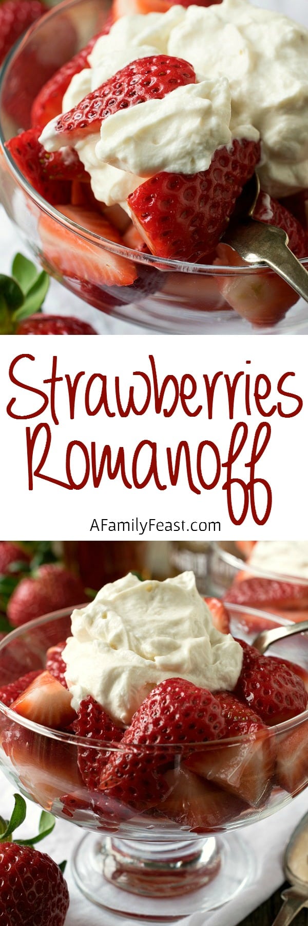 Strawberries Romanoff - A must-try, luxuriously delicious dessert of fresh strawberries, whipped cream and sour cream that have been flavored with liqueur. 
