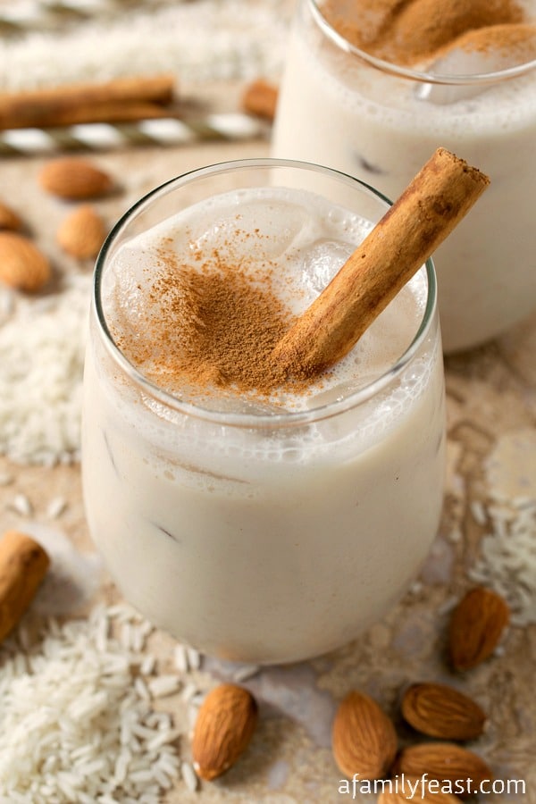 Horchata - A refreshing and lightly sweet Mexican rice and almond beverage flavored with cinnamon. Delicious!