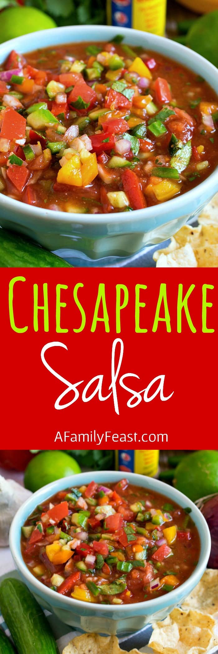 Chesapeake Salsa - A uniquely flavored salsa with fresh cucumber, Old Bay Seasoning, tomatoes, peppers and lime. So good!