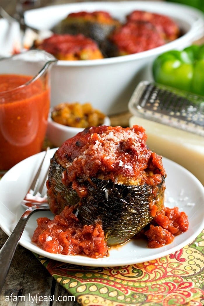 Nanny's Italian Stuffed Peppers - A recipe passed down through generations, these stuffed peppers have a delicious bread stuffing inside tender bell peppers.