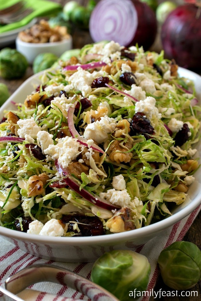 Shaved Brussels Sprout Salad with Walnuts, Cranberries and