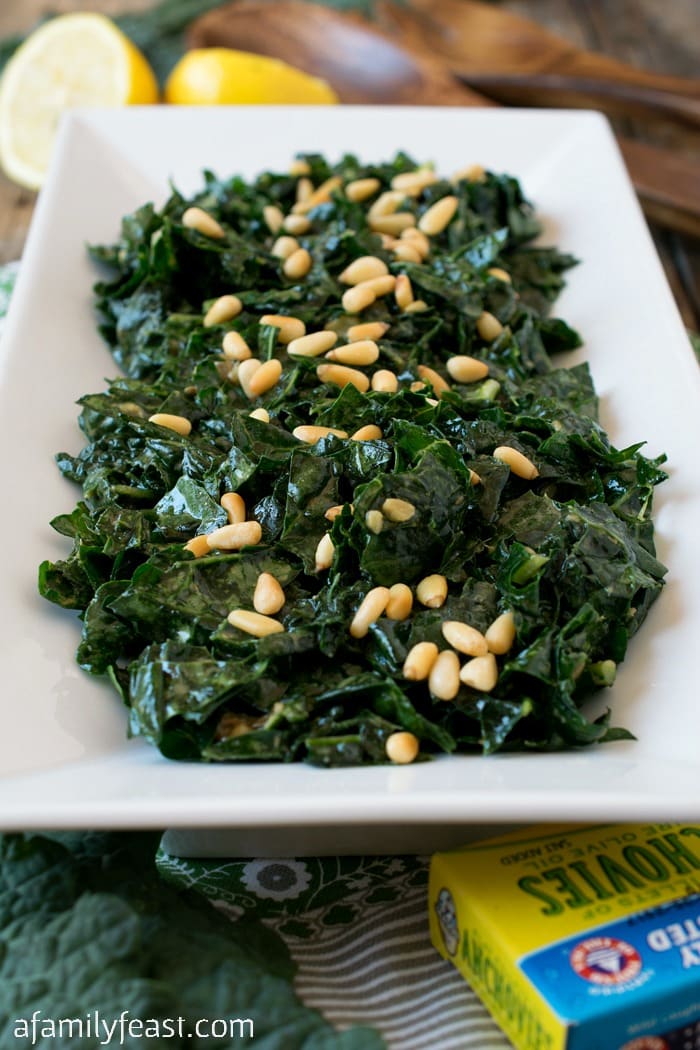 Massaged Kale with Lemon and Pine Nuts - A delicious and easy way to enjoy Tuscan Kale!