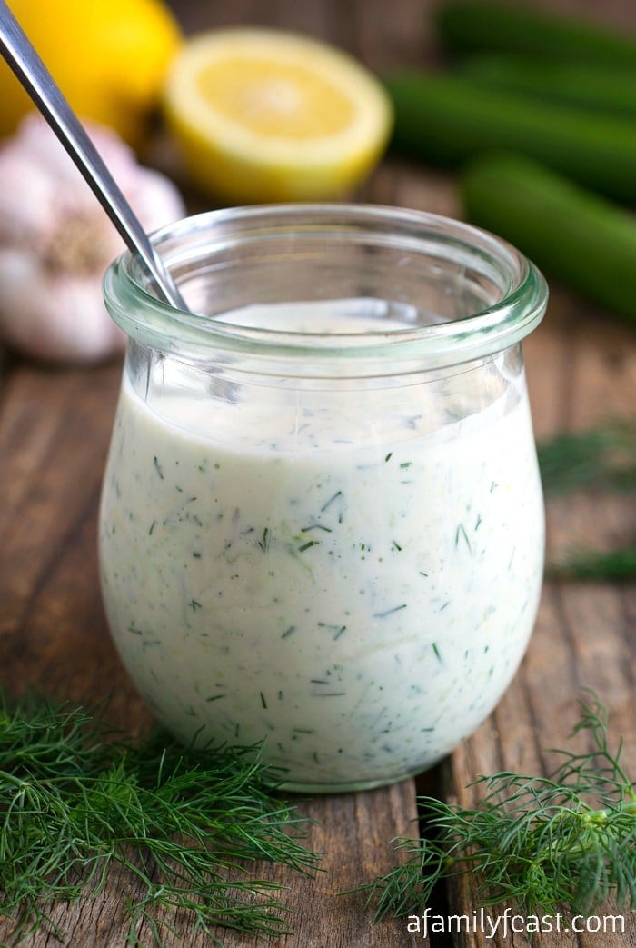 Tzatziki is a creamy, delicious Greek sauce that is typically served as a condiment for grilled meats, or served as a dip.