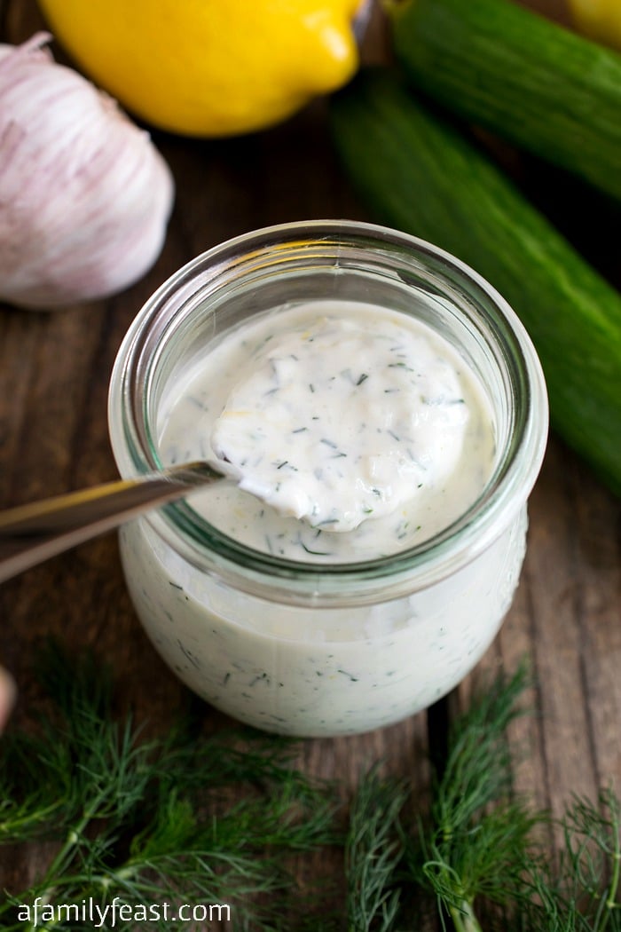 Tzatziki is a creamy, delicious Greek sauce that is typically served as a condiment for grilled meats, or served as a dip.