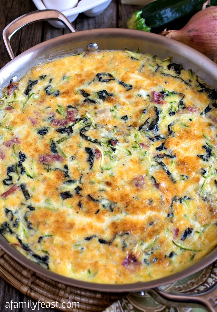 Zucchini Frittata with Tuscan Kale - A delicious vegetable-filled frittata that is perfect for breakfast, lunch or dinner. Great way to use up your garden zucchini!