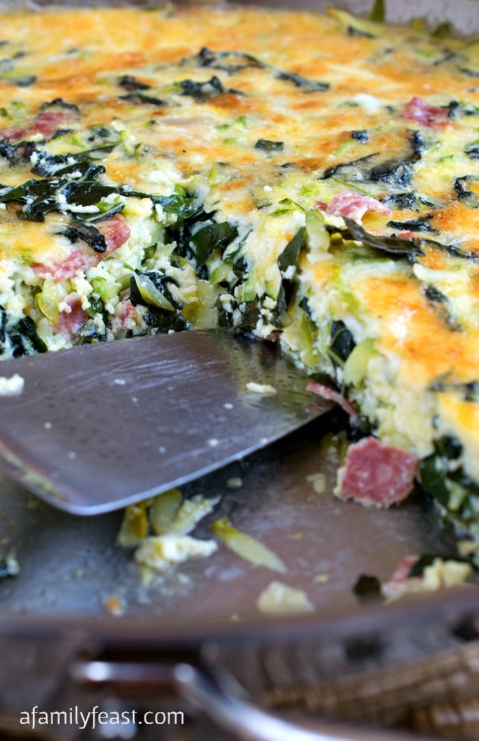 Zucchini Frittata with Tuscan Kale - A delicious vegetable-filled frittata that is perfect for breakfast, lunch or dinner. Great way to use up your garden zucchini!