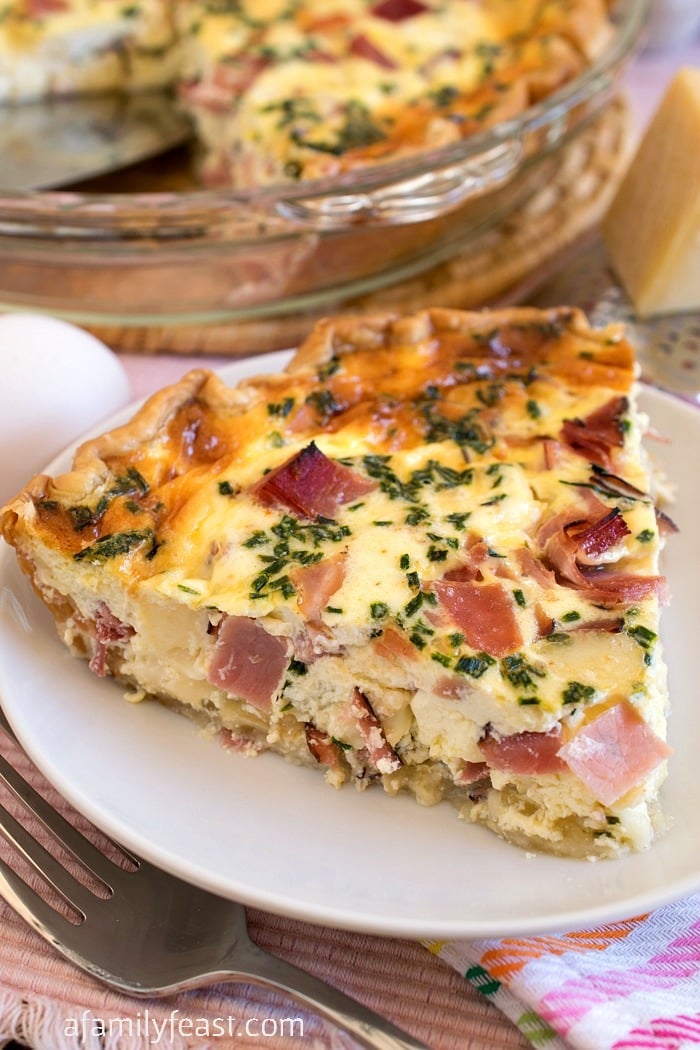 Ham and Swiss Quiche - A classic flavor combination in a quiche. Recipe includes the best quiche custard that can be used with any cheese, meats or veggies you'd like.