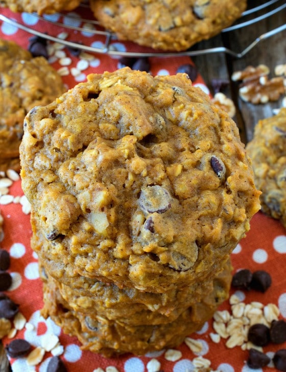 Pumpkin Oatmeal Chocolate Chip Cookies - A Family Feast