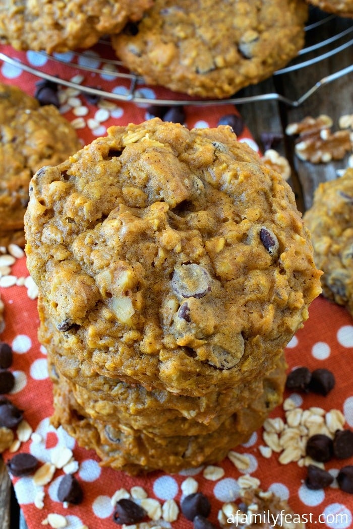 Pumpkin Oatmeal Chocolate Chip Cookies - A Family Feast