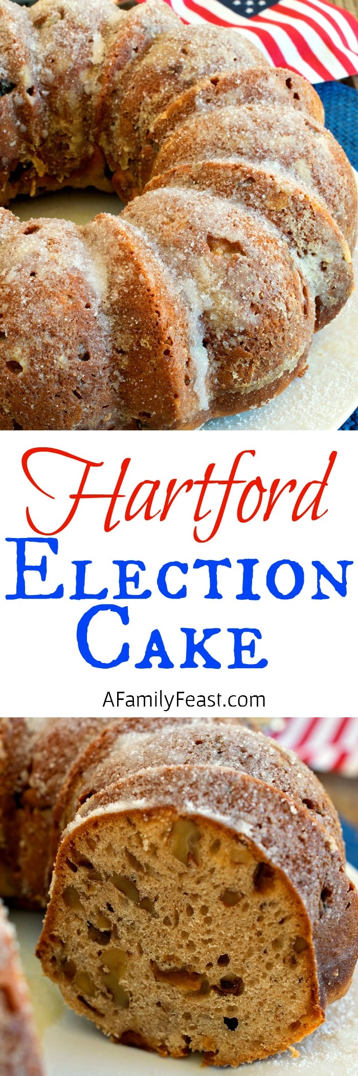 Hartford Election Cake - A vintage recipe with American history! Lightly sweet cake filled with nuts and dried fruit and frosted with sugar.