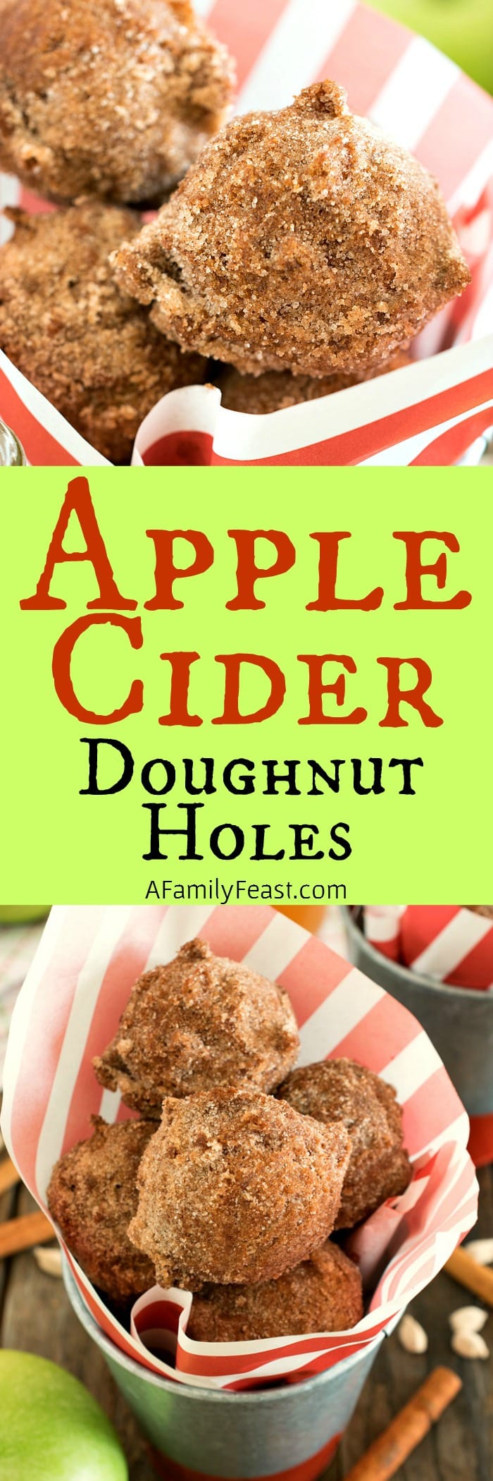 These easy Apple Cider Doughnut Holes take only minutes to make – and it will have your kitchen smelling like a doughnut shop!