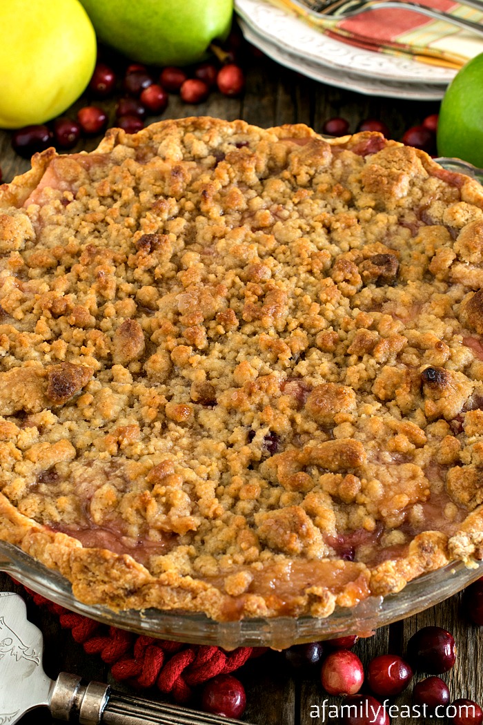 Fall Fruit Pie - A delicious crumb-topped pie filled with apples, pears and cranberries. Delicious!