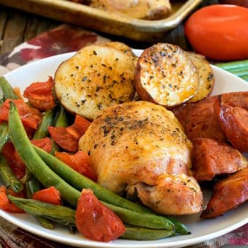 Chicken and Linguica Sheet Pan Dinner - A Family Feast