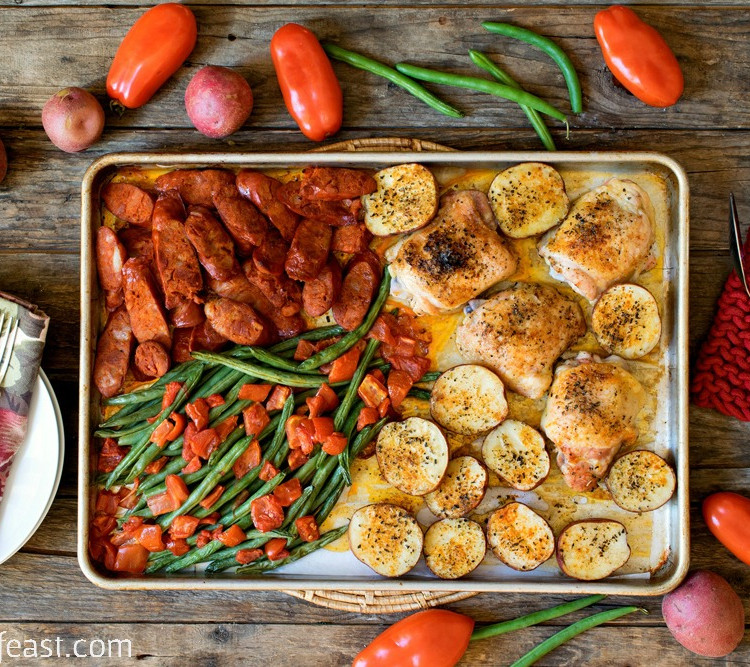 Chicken and Linguica Sheet Pan Dinner