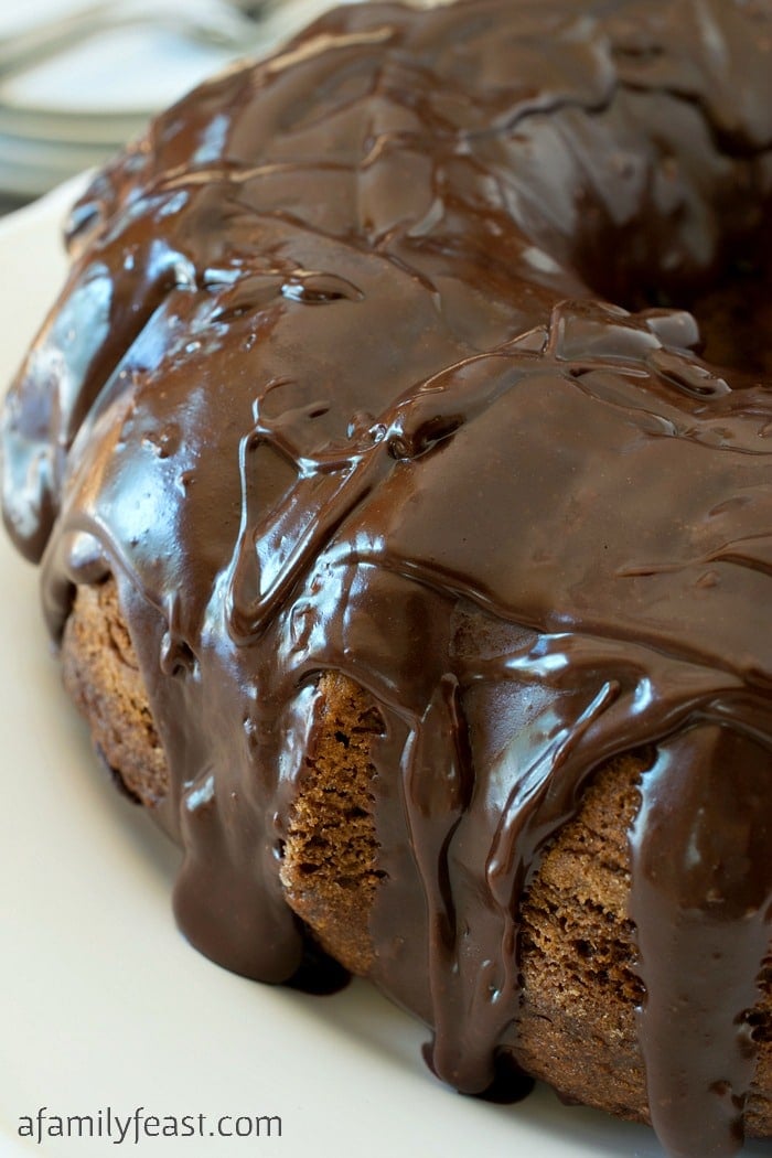 Kathy's Chocolate Chocolate Chip Cake is super moist and super easy! Delicious chocolate cake loaded with chocolate chips and a ganache frosting.