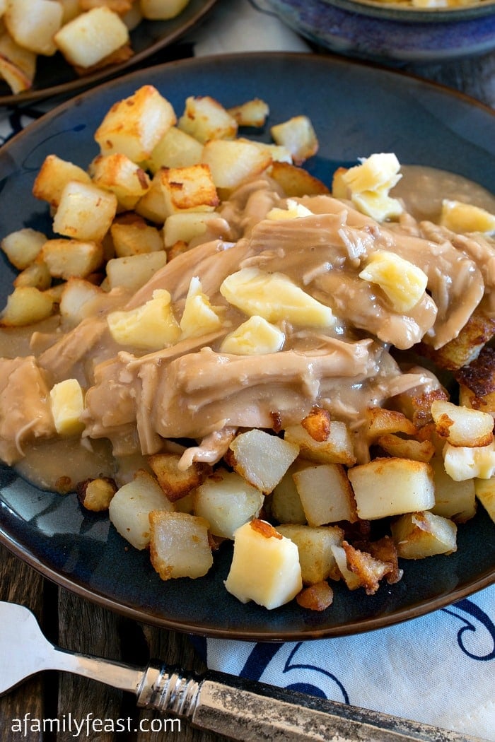 Poutine-Style Turkey, Gravy and Potatoes - An easy and delicious Thanksgiving twist on a classic Canadian dish!