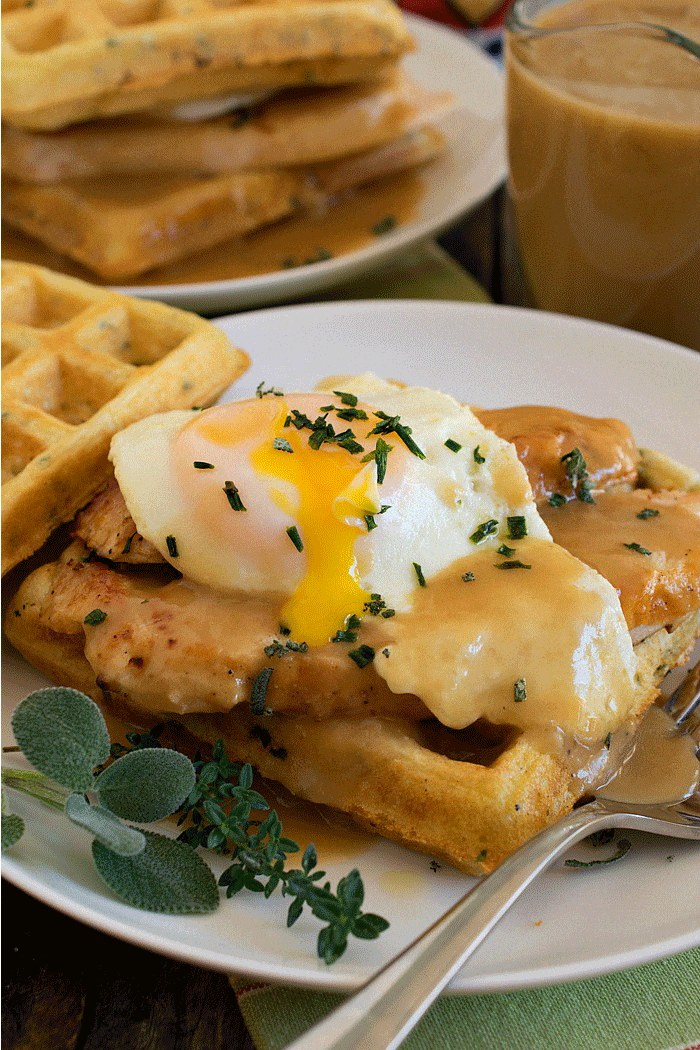 Turkey and Gravy Savory Herbed Waffles - A Family Feast