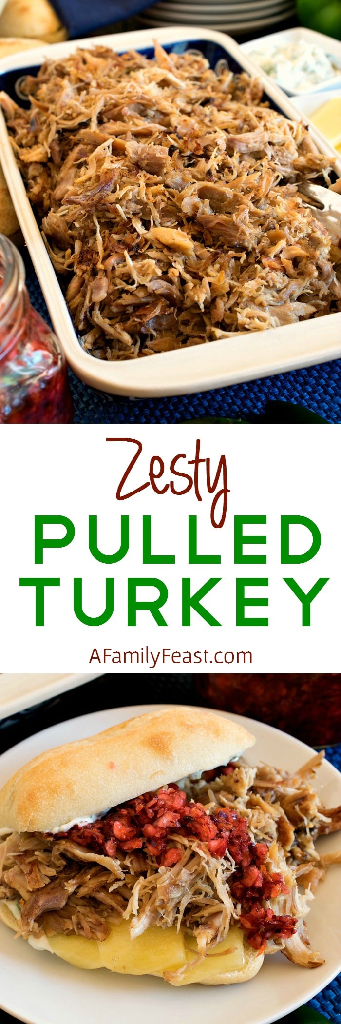 Zesty Pulled Turkey - A delicious recipe made with leftover turkey. Use on sliders, in tacos, quesadillas and more!