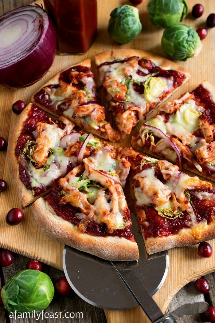 Cranberry Barbecue Turkey Pizza - A delicious different way to cook with Thanksgiving leftovers. The zesty cranberry barbecue sauce is fantastic!