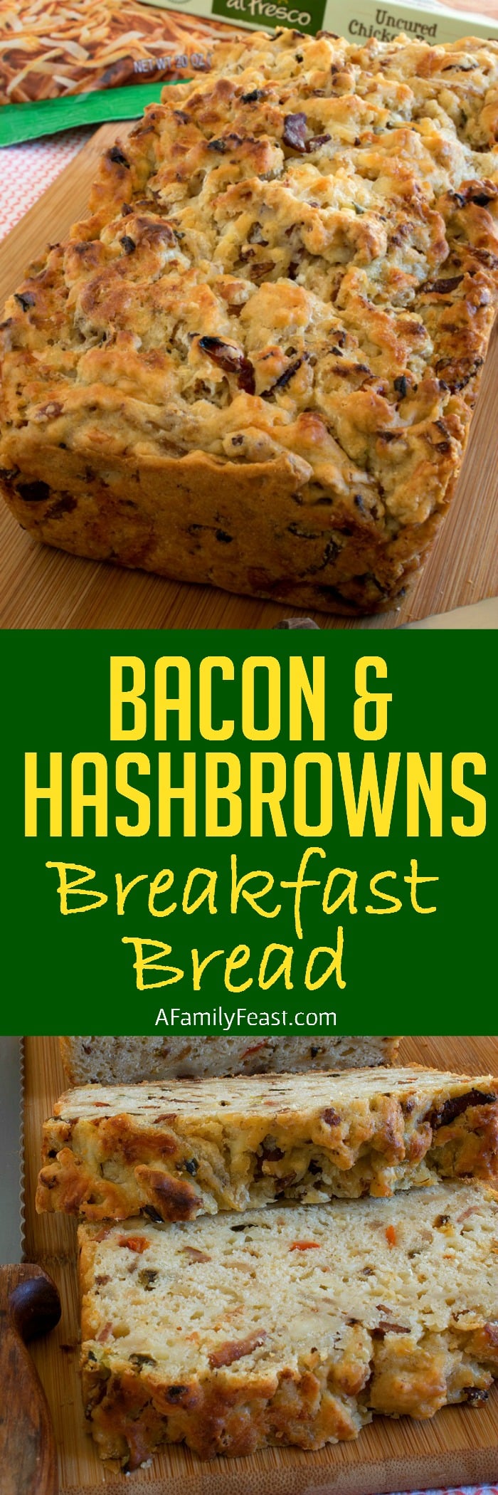 Bacon and Hash Browns Breakfast Bread - A hearty and delicious bread loaded with potatoes, bacon and cheese.