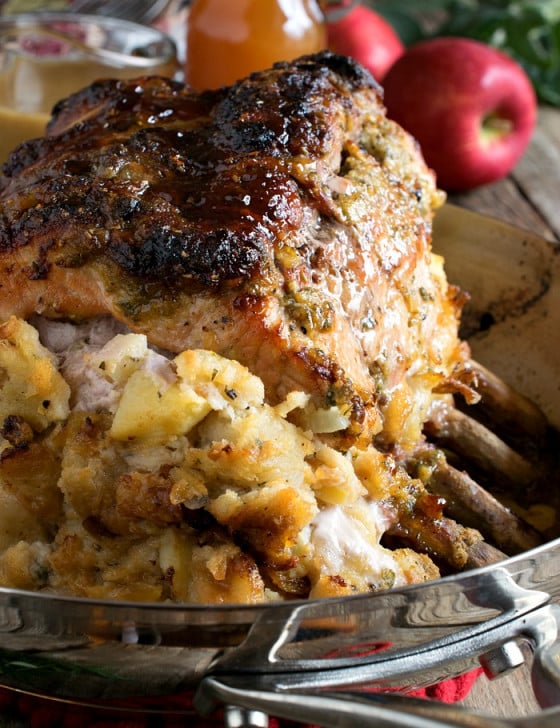 Cider Glazed Bone-in Pork Roast with Apple Stuffing - A Family Feast