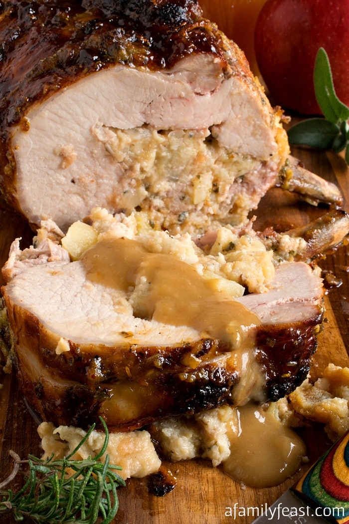 Cider Glazed Bone-In Pork Roast with Apple Stuffing - A fantastic and special family dinner!