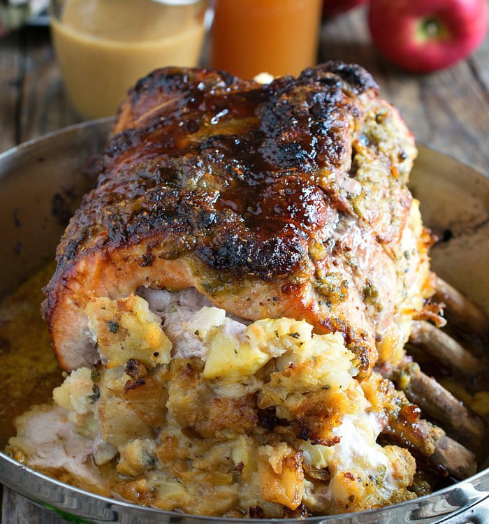 Cider Glazed Bone-in Pork Roast with Apple Stuffing - A Family Feast