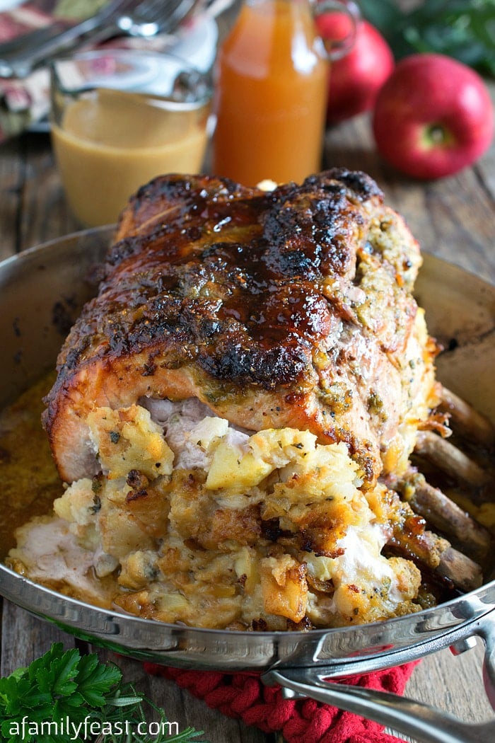 cider glazed bone-in pork roast with apple stuffing