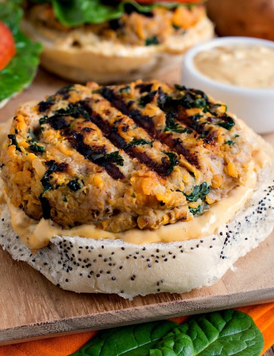 Sweet Potato Spinach and Bacon Turkey Burgers - A Family Feast