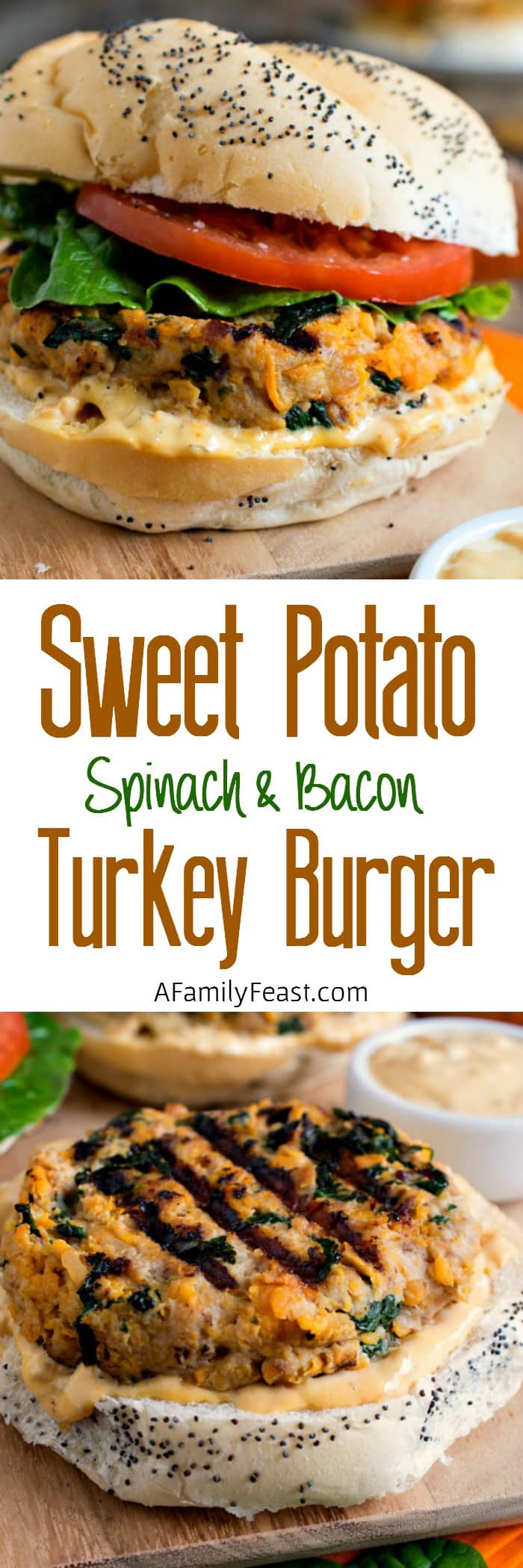 Sweet Potato Spinach and Bacon Turkey Burgers - Moist and full of fantastic flavors! These are the best turkey burgers around!